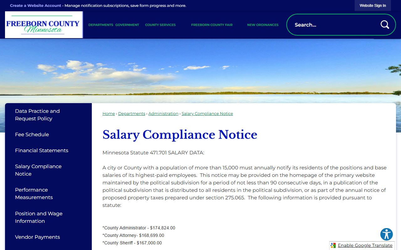 Freeborn County salary compliance notice page