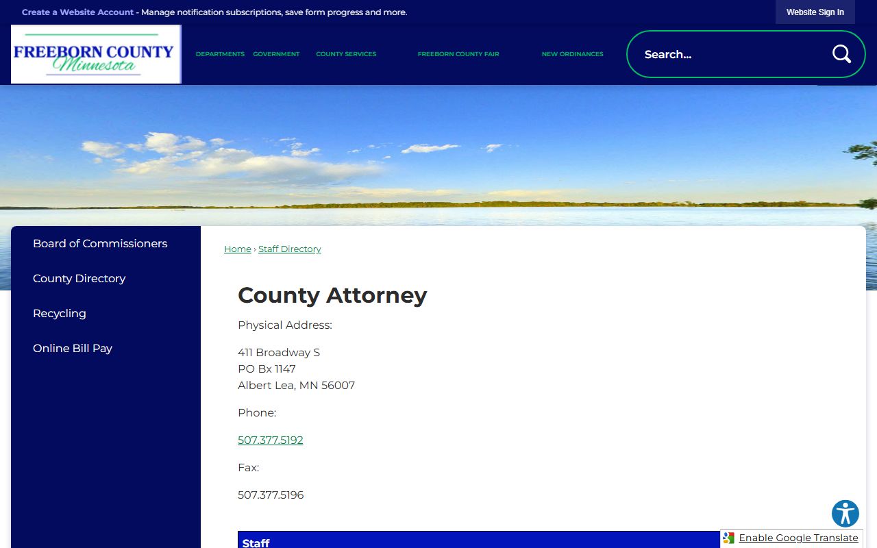 Freeborn County Attorney directory for criminal charging office contacts