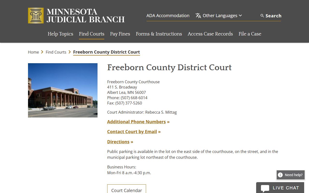Freeborn County District Court official page