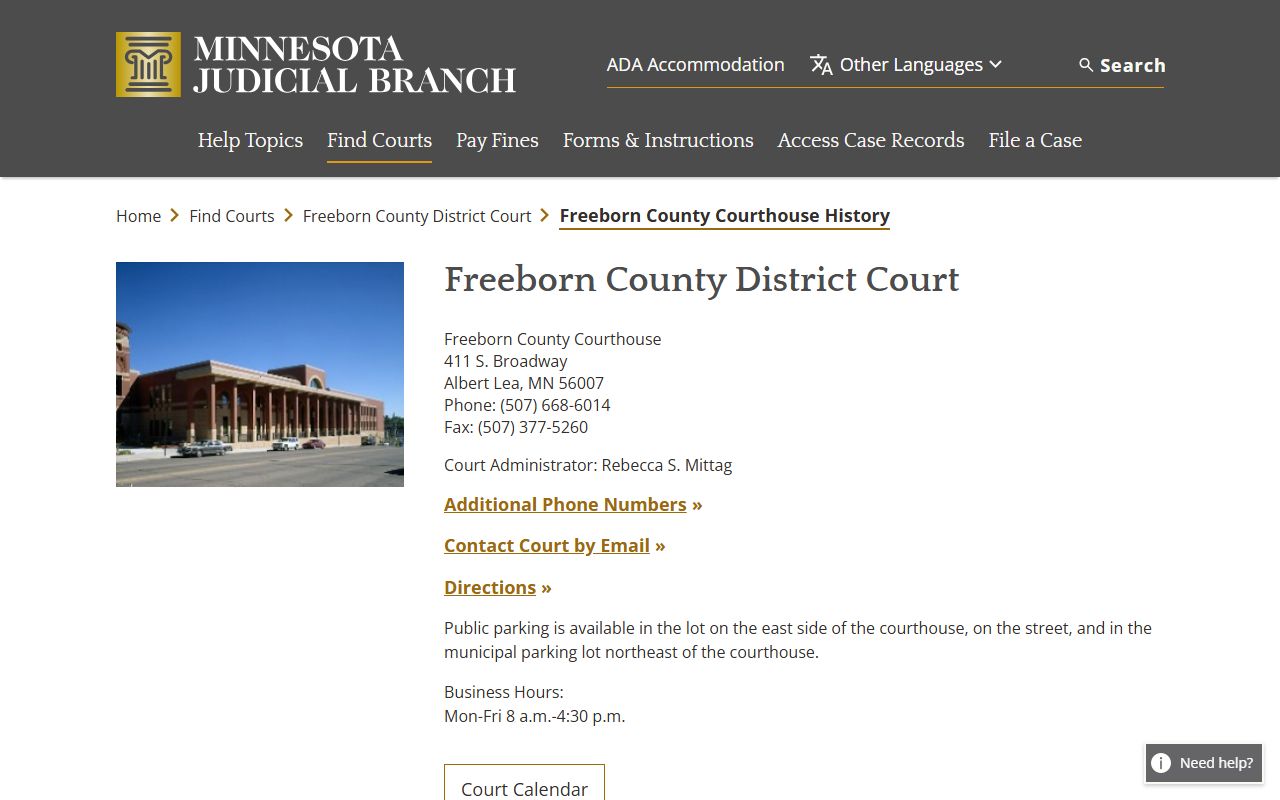 Freeborn County courthouse history page