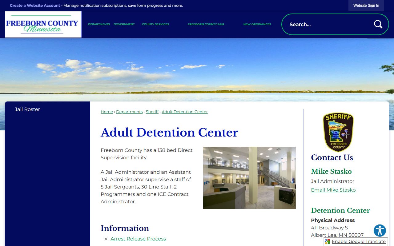 Freeborn County inmate records Adult Detention Center