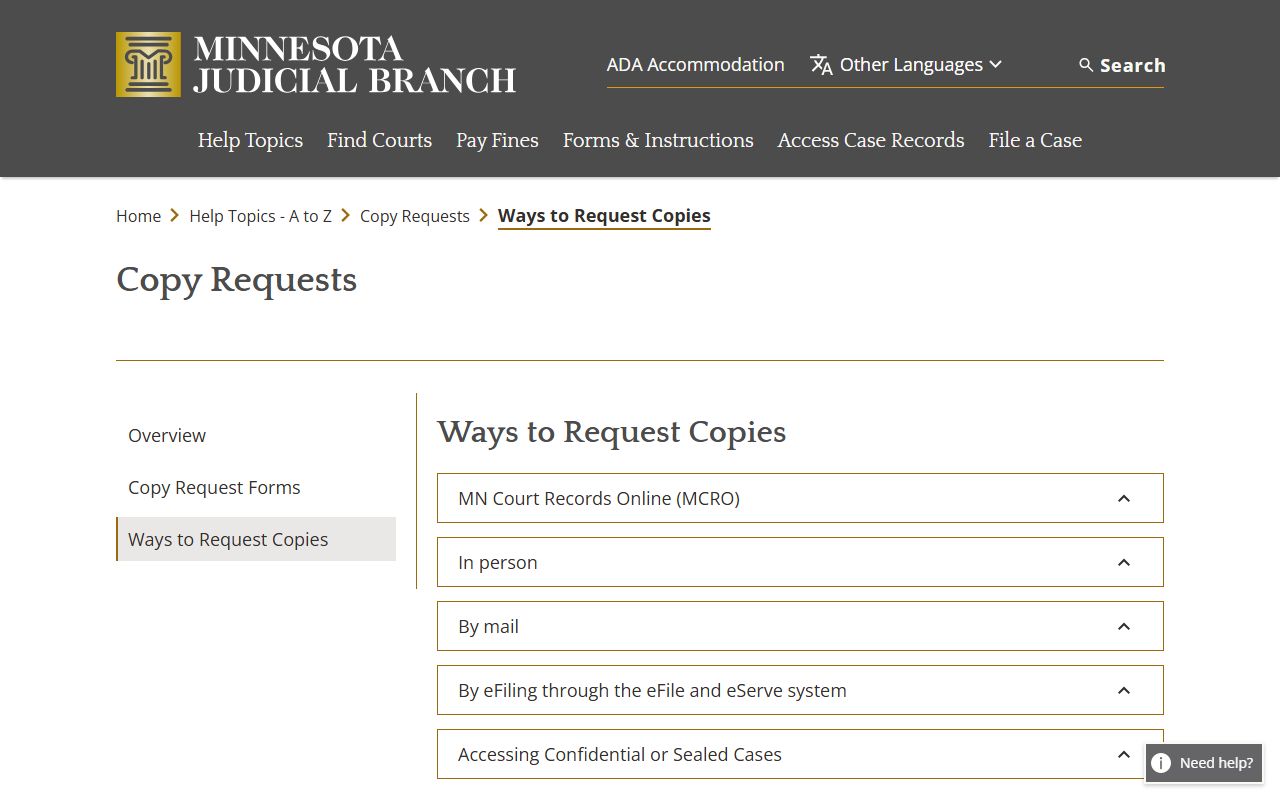 Freeborn County court records copy request methods