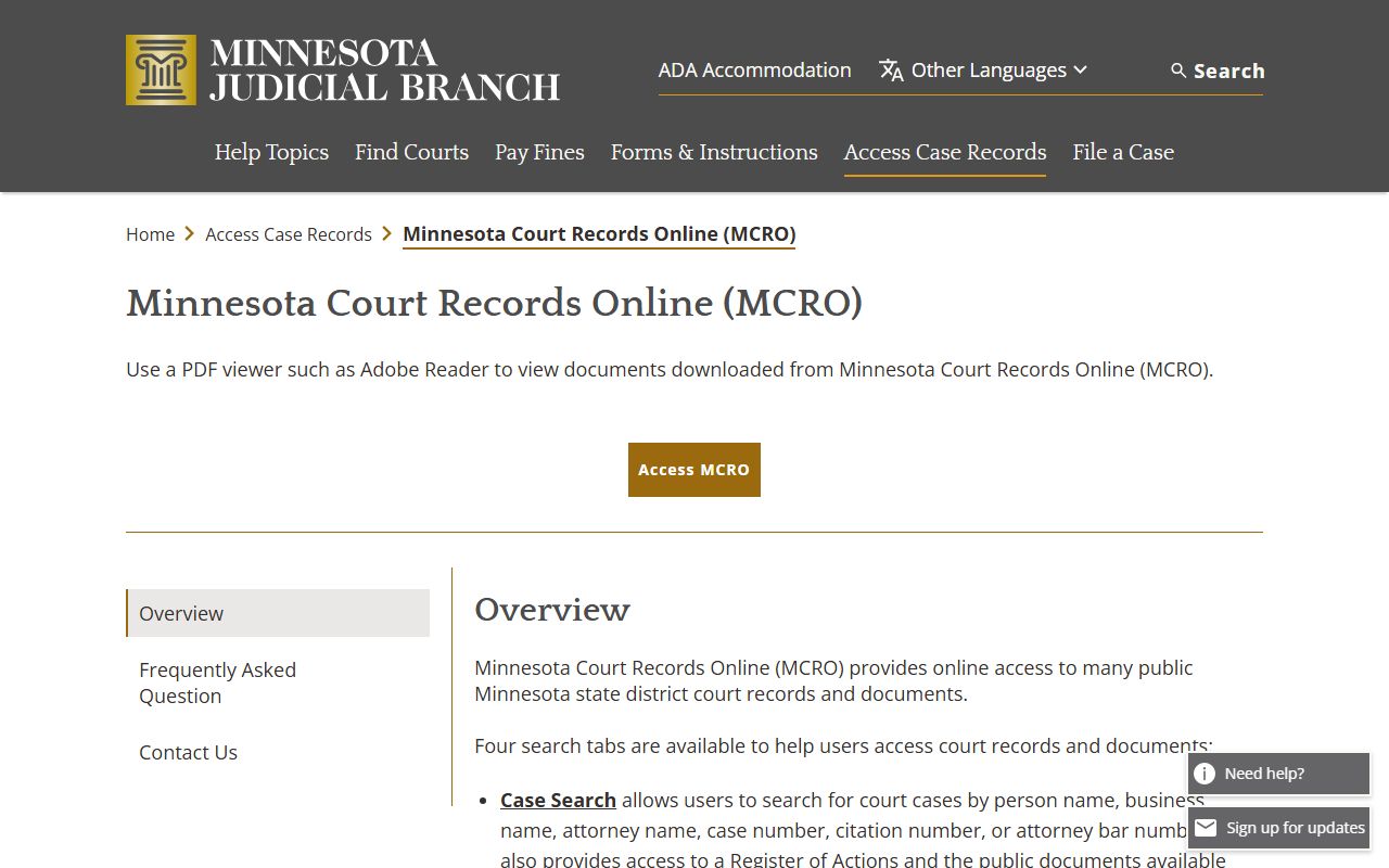Freeborn County court records MCRO overview
