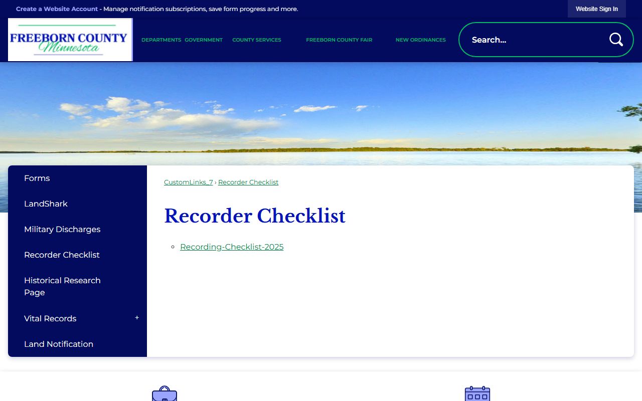 Freeborn County marriage records Recorder checklist page
